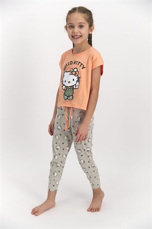 Hello Kitty Lisanslı Kız Çocuk Somon Renk Pijama Takımı