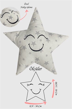Jaju Baby Gri Yıldızlı 30cm Dekoratif Yıldız Yastık