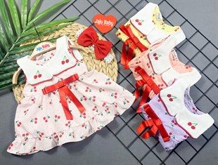 Jaju Baby Kiraz Desenli Yakalı Bebek Elbise 4 Renk