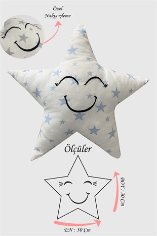 Jaju Baby Mavi Yıldızlı 30cm Dekoratif Yıldız Yastık