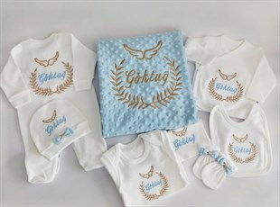 Jaju Baby Melek Kanadı Nakışlı ve İsim İşlemeli Bebek Yeni Doğan Set