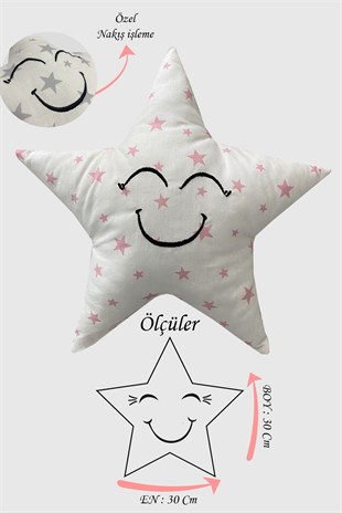 Jaju Baby Pembe Yıldızlı 30cm Dekoratif Yıldız Yastık