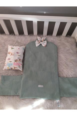 Jaju Baby Yeşil Wafle Pike Kumaş Ceylan Tasarım Bebek Alt Açma Çantalı (Sürpriz Altaçma)