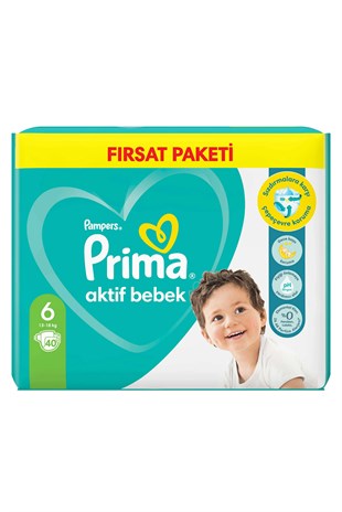Prima Bebek Bezi Aktif Bebek 6 Beden Fırsat Paketi 13-18 kg 40 Adet