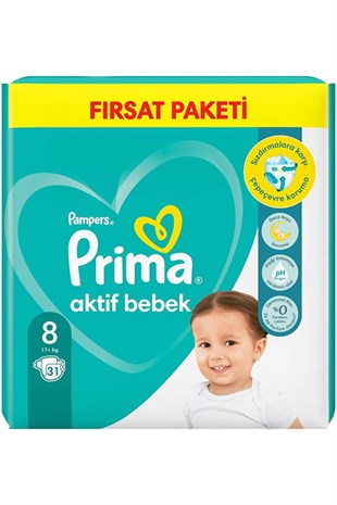Prima Bebek Bezi Aktif Bebek 8 Beden Fırsat Paketi 17+ kg 31 Adet