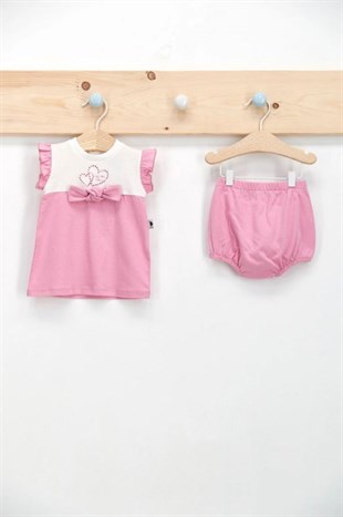 U.S. Polo Assn Lisanslı Ribbon Krem Kız Bebek 2'Li Elbise Takım